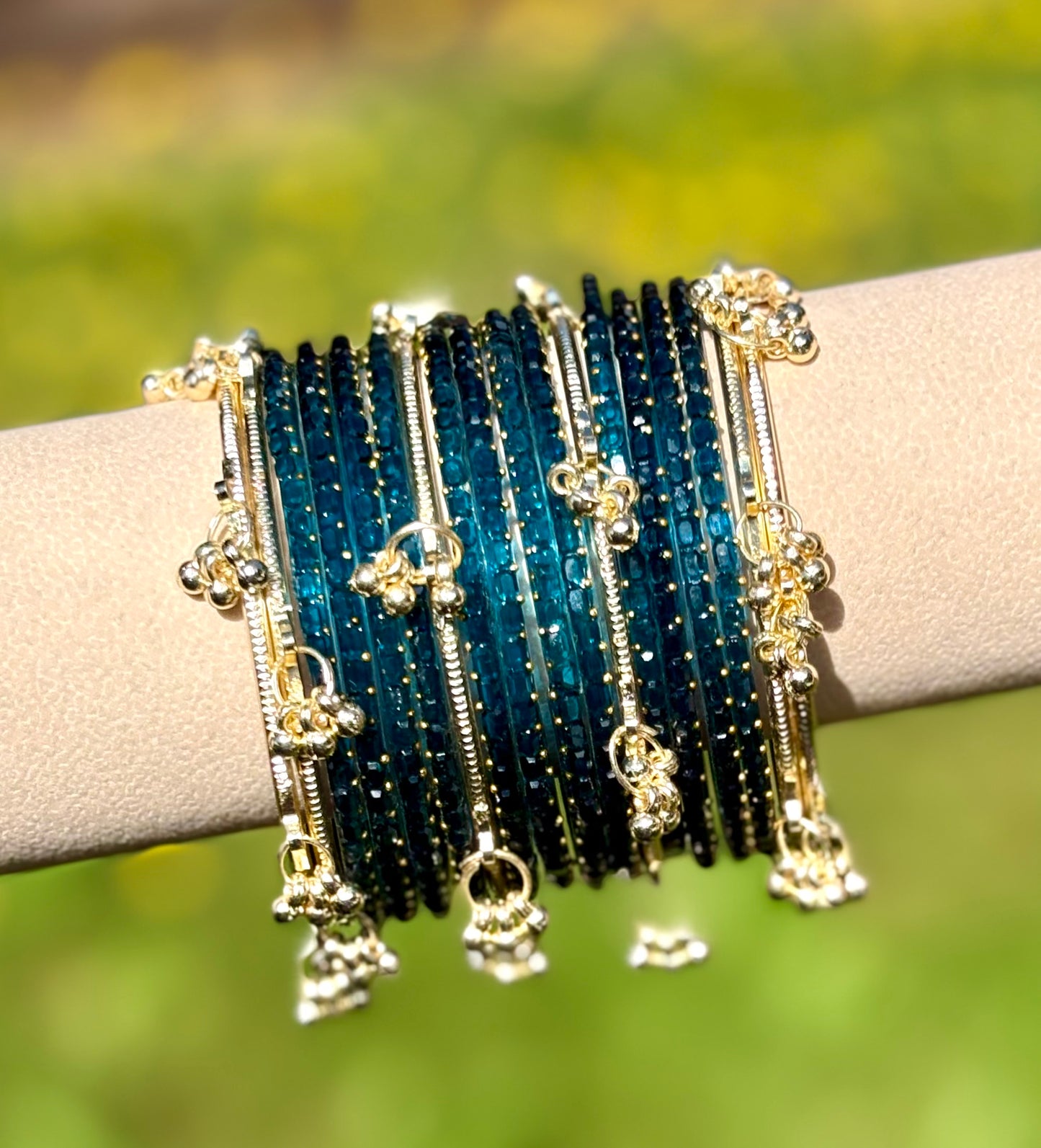 Teal blue jelly glass bangle set