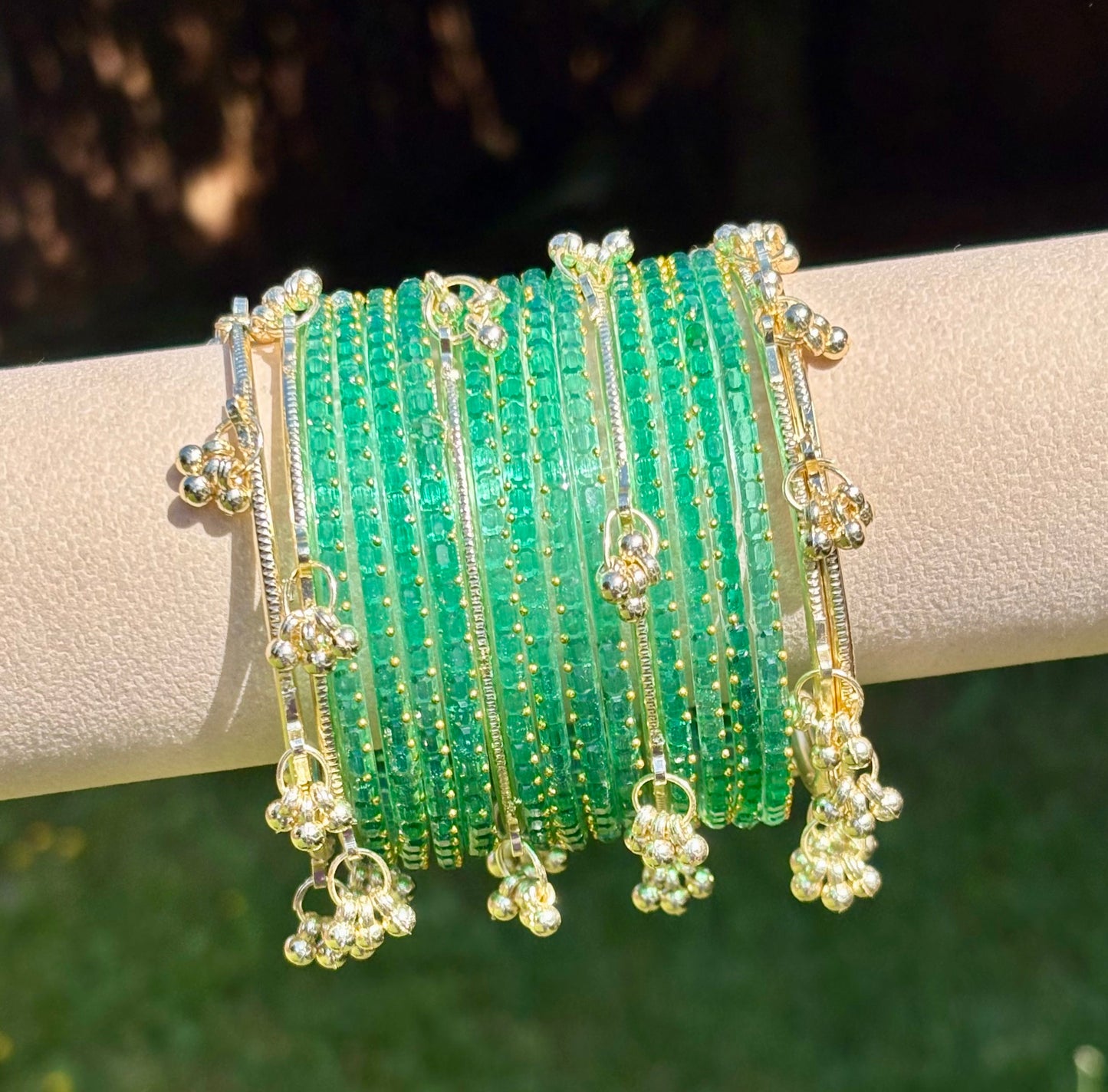 Mint jelly glass bangle set