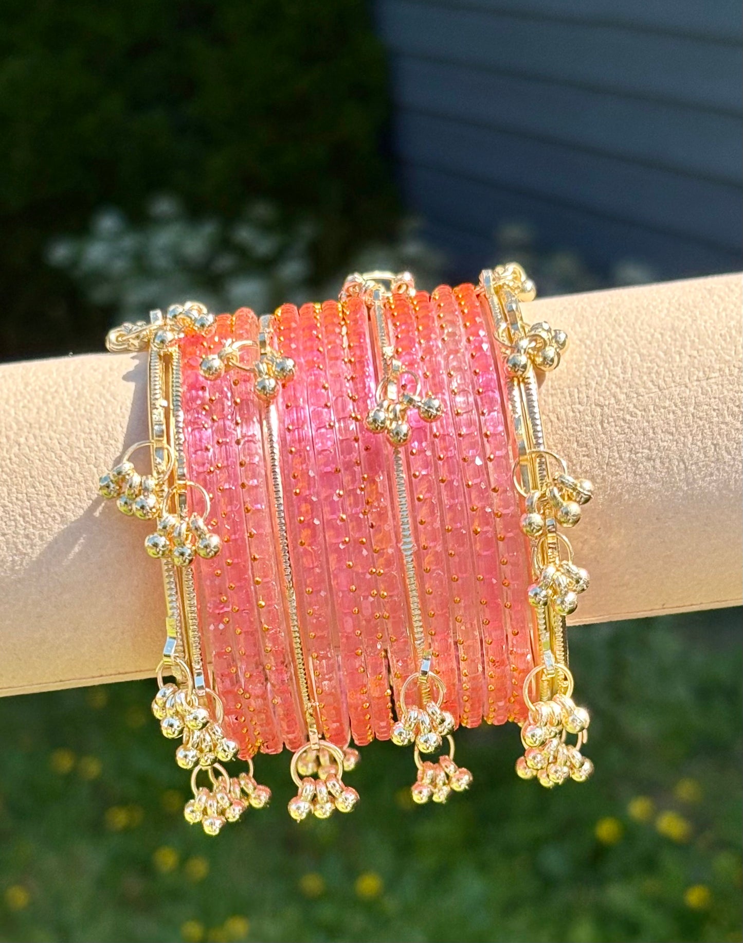 Baby pink jelly glass bangle set