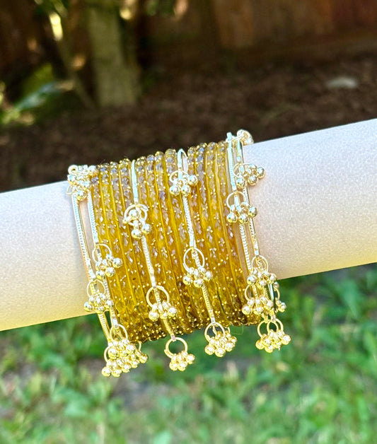 Mustard yellow jelly glass bangle set