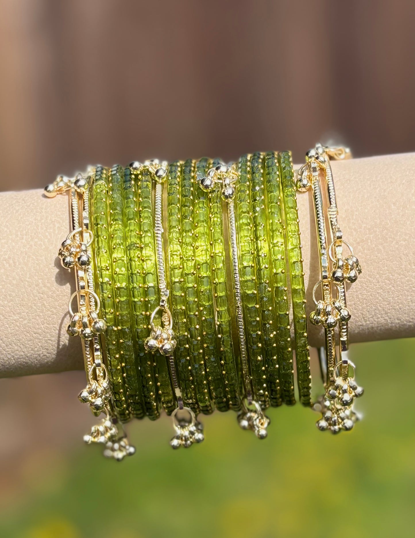 Olive jelly glass bangle set
